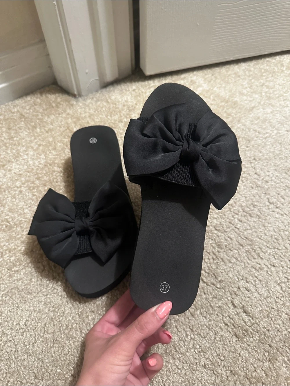 Black Platform Sandals with Bow Detail